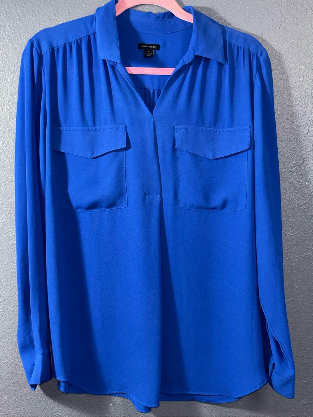 Ann Taylor Royal Blue Long-Sleeve Blouse
